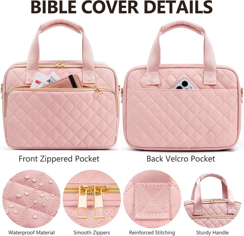 FLOE Bible Cover Case for Women, Large Bible Bag Bible Study Supplies Accessories Journaling Kit with Highlighters Tabs, Quilted Book Carrying Cases with Shoulder Strap, Valentines Christian Gift for Women - Image 5